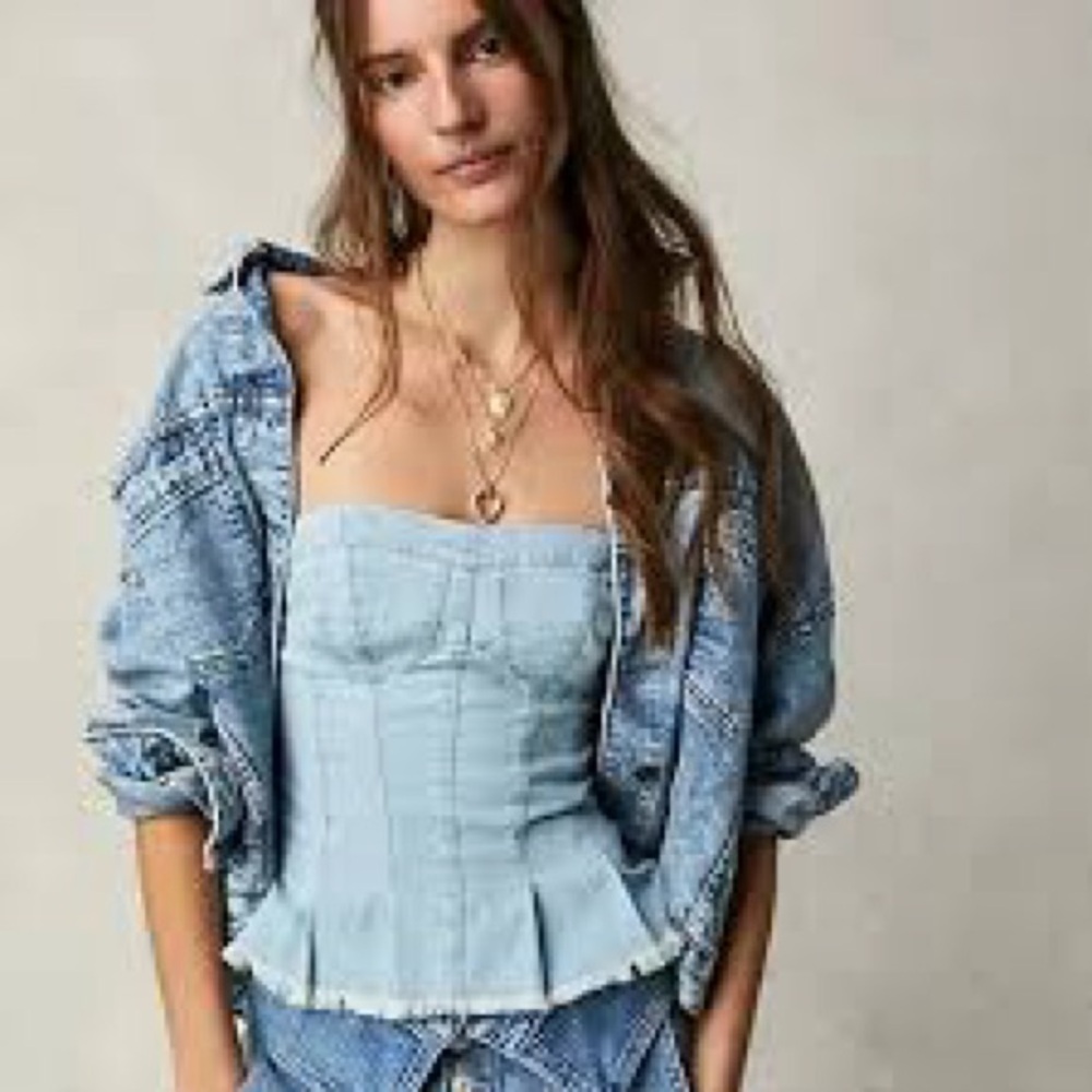 Free People Light Blue Denim Corset Top with Jacket